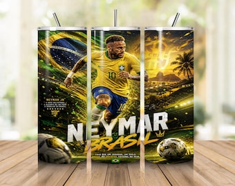 Diseño PNG de vaso térmico de 20 oz de Neymar Jr., diseño de vaso térmico delgado de fútbol de Neymar, PNG de sublimación de estrella de fútbol, regalo para aficionados al deporte brasileño (descargable)