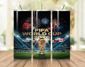 Adesivo PNG per bicchiere da 20 oz FIFA World Cup 2026, design a sublimazione slim Soccer Championship, download digitale per tifosi di calcio, regalo sportivo