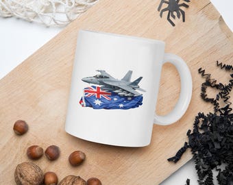 RAAF - F-18 Hornet - Jet Fighter Graphic Design - White glossy mug