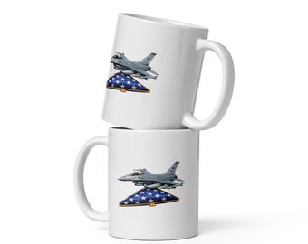 Military Aircraft - F-16 - Fighter Jet Graphic - White glossy mug