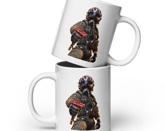 Military Pilot Gift - Fighter Pilot - Military Pilot GIft - Humour - White glossy mug