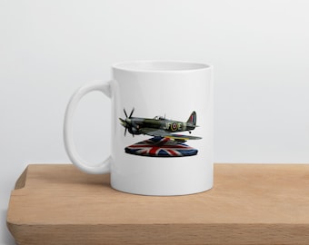 World War II - Typhoon Fighter - Graphic Design - White glossy mug