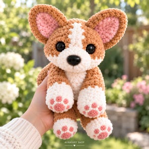Corgi Virkmönster PDF | Low-Sew Floppy Valp Amigurumi | Handledning för plyschhund | Små och stora storlekar | Nybörjarvänlig digital nedladdning