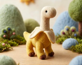 ニードルフェルト製バナナ恐竜フィギュア、ウール製デスクデコレーション、風変わりなおもちゃのお供