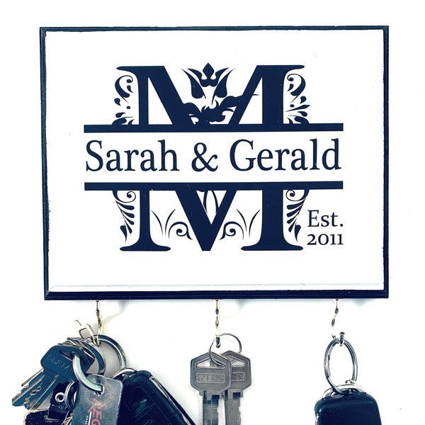 Personalized Key Holder for Wall- Wedding Gift, Anniversary Gift, and Couple's Gift.