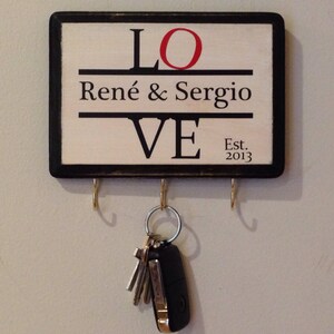 Personalized Love Wall Key holder with Couple's name and Wedding Date Love Sign Great for Wedding Gift Engagement Gift Anniversary Gift