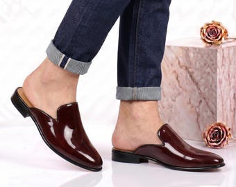 Burgund Lackleder Pantoletten Herren Handmade Backless Loafers Slip On Dress Schuhe