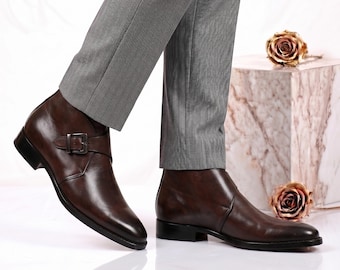 Handgefertigte Braune Leder Monk Strap Stiefel für Herren Handwerkliche Jodhpur Ankle Boots Bootera