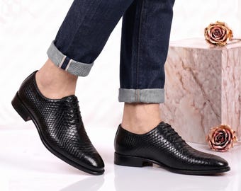 Schwarz Python Geprägte Leder Ganze Schnitt Oxford Schuhe Herren Handgefertigte Luxus Kleid Schuhe