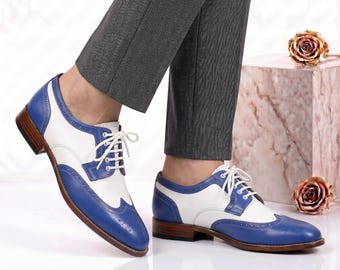 Handgefertigte Leder Zuschauer Schuhe Two Tone Wingtip Brogues Abendschuhe für Hochzeiten und Gatsby Style