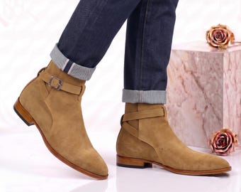 Premium Wildleder Jodhpur Boots für Männer Handgefertigte Artisan Schnalle Ankle Boots Bootera