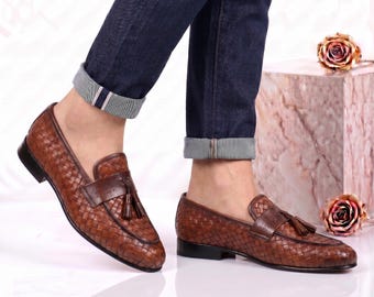 Gewebte Leder Quaste Loafer für Herren Handgefertigte Anzugschuhe Slip On Luxus Casual Mokassin