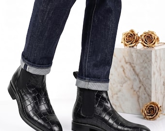 Männer schwarze Alligator Print Schnürstiefel