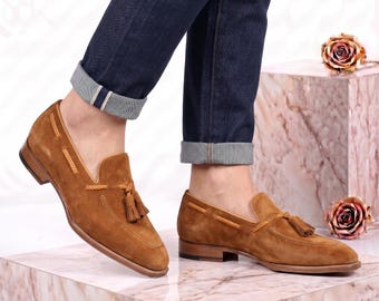 Handgefertigte Wildleder Quaste Loafers Herren Belgischen Stil Slip On Casual Dress Schuhe