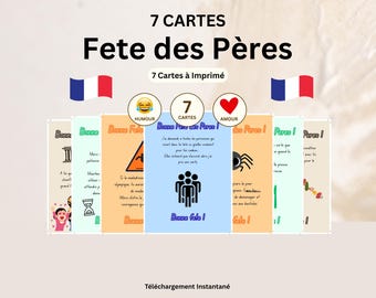 Lot de 7 Cartes Fête des Pères Humour - Blagues de Papa - Fichier numérique imprimable - Format A5