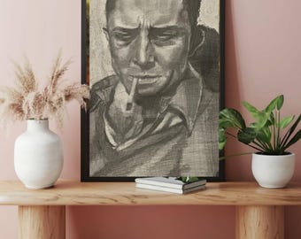 アルベール・カミュの肖像画 — オリジナル鉛筆画 — 手作りの木炭画風アート — 文学アートプリント — 哲学の壁掛けアート