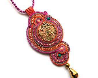 Soutache pendant - soutache necklace - statement necklace - gift for girlfriend - gift for sister anniversary gift for wife moroccan pendant