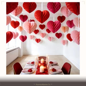 Conjunto de 10 Decorações de Corações em Formato de Favo de Mel, Corações de Papel Vermelhos e Rosa para Pendurar, Decoração de Teto para Festa de Dia dos Namorados, Cenário para Casamento