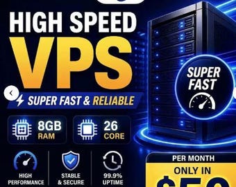 VPS-hosting med hög hastighet | 8 GB RAM, 26-kärnig processor, Windows/Linux, omedelbar installation