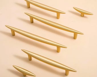 Moderna borstade guldfärgade skåphandtag massiva mässings-T-stångshandtag för garderob minimalistiska köksdetaljer mitten av århundradet lådhandtag byråhandtag
