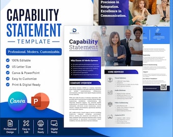 2-Page Capability Statement Template, Corporate Profile, Business Overview (Canva)