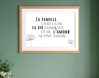 Digital Family Poster | Family is where life begins and love never ends | Family Quote Poster | Decoration