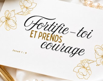 Printable floral Christian design – Be strong and courageous – Joshua 1:9 – Landscape PDF PNG