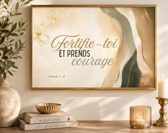 Christian landscape design to print – Be strong and courageous – Joshua 1:9 – PDF PNG