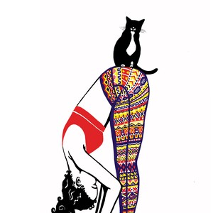 Yoga Cat Illustration Print, Yoga Studio Decor Wall Art, tuxedo cat, art for yogis, cat lover decor, Yoga themed art, namaste, minimalist image 1