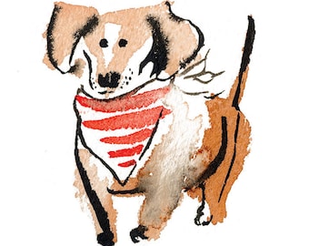 Dachshund Greetings Illustration, "Good Day", 5x7 Art Print (8x10 with mat), watercolor, Nursery or Home Decor, Dog Art, Dog Illustration