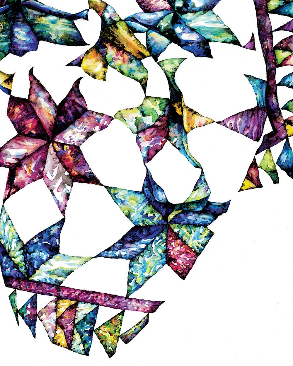 Colorful Abstract Quilt Watercolor Painting, 8x10 Fine Art Print, Quilt