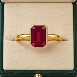 2,5 CT naturlig rubinring, 18K gult guld, smaragdslipning, art déco-stil