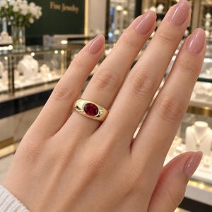 2.00 CT Natural Ruby Ring, 18K Yellow Gold Oval Ring
