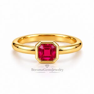 2 Ct Ruby Ring in 18K Yellow Gold , Emerald Cut Women Ring Handmade