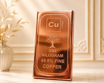 Lingote de cobre puro al 99,9%, 1 kg, pieza de colección e inversión.