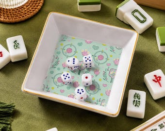 Pink and Green Mahjong Dice Tray, Ceramic Dice Holder for Mahjong Night, Cute Pickleball Jewelry Dish Gift , Square Ring Dish Organizer