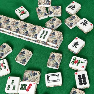 Luxury Chinoiserie Pagoda American Mahjong Set with Bag, 166 Blue Botanical Tiles for Game Night, Gift for Mahjong Lovers Vintage Game Night image 2
