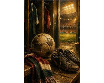 Vintage Soccer Still Life Canvas Print, Old Football Boots Wall Art, Man Cave Sports Decor, Coach Gift