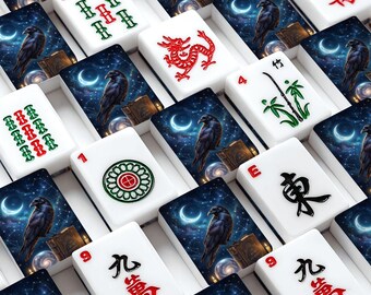 Mystical Crow American Mahjong Tile Set – Gothic Raven Board Game, Celestial Moon Crow Art, Dark Academia Gift for Mahjong Lovers