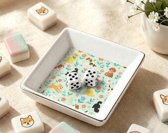 Dog Dice Tray for Mahjong, Puppy Mahjong Dice Holder, Cute Dog Dice Bowl, Ceramic JewelryTray, Mahjong Accessories, Gift for Dog Lovers
