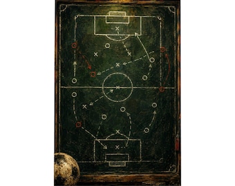 Soccer Tactics Board Wall Art, Football Strategy Canvas Print, Coach Gift, Sports Room Decor, Man Cave Art