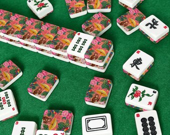 Tropical Monkey American Mahjong Set, 166 Tiles Luxury Pink Botanical Board Game, Jungle Animal Mahjong Set for Game Night, Mahjong Gift