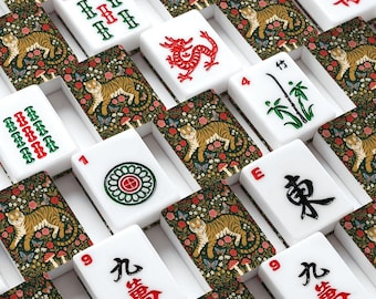 Tiger American Mahjong Set with 166 Tiles, Botanical Cottagecore Mahjong Tiles for Game Night, Gift for Mahjong Lovers