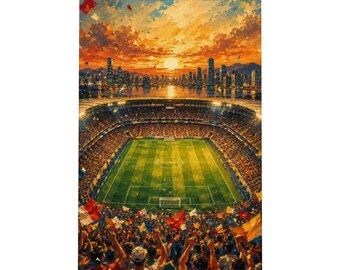Soccer Stadium Wall Art, Global Football Tournament Canvas Print, Sunset Sports Room Decor, Football Fan Gift