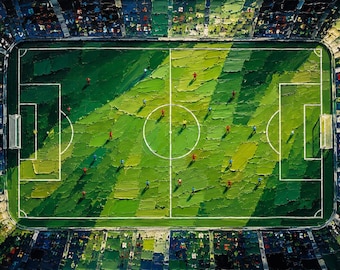 Abstract Soccer Field Wall Art, Green Football Pitch Canvas Print, Sports Room Decor, Modern Game Room Art