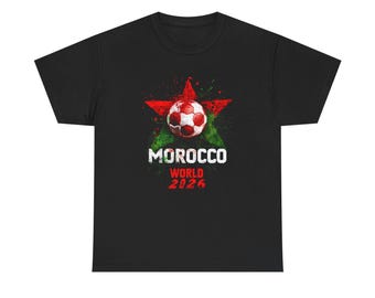 モロッコ ワールドカップ2026 サッカーボール スターTシャツ | サッカー大会Tシャツ