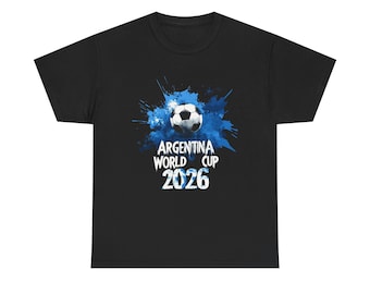 アルゼンチンワールドカップ2026 Tシャツ | 青白グランジサッカーファンTシャツ、サッカーサポーターギフト、アルビセレステシャツ
