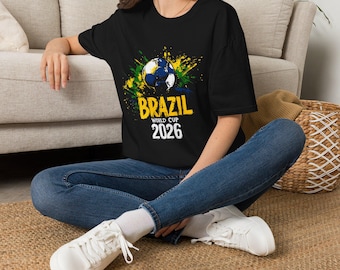 ブラジルワールドカップ2026 Tシャツ、サッカーファンギフト、ブラジルサッカーサポーターTシャツ、FIFA 2026シャツ、ブラジルサッカーユニフォーム代替品