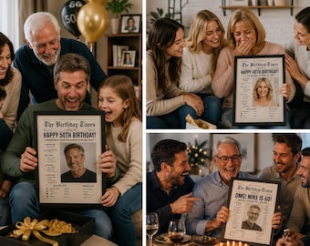 Periódico de cumpleaños personalizado, regalo con foto a medida, edición de recuerdos (descarga digital)