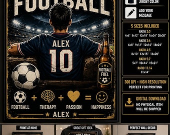 Poster personnalisé de football | Art mural de fan de sport personnalisé (téléchargement numérique)